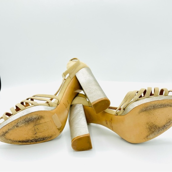 RALPH LAUREN Purple Label Madeleen Suede Leather Metallic Heels Sandals Size 37 - Picture 8 of 11